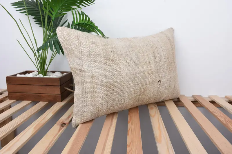 Antique Pillows, Seat Cushion, 16x24 Beige Cushion Cover, Handmade Kilim Cushion, Boho Pillow Sham Cover, Retro Throw Pillow Cover, Pillow Case - 4