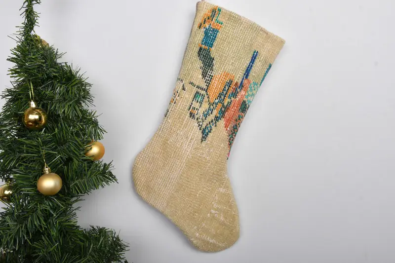 クリスマスオーナメントパターン、7インチ黄麻布クリスマスストッキング
