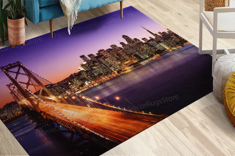 サンフランシスコの街並みプリントラグ: エレガントで都会的なデザイン