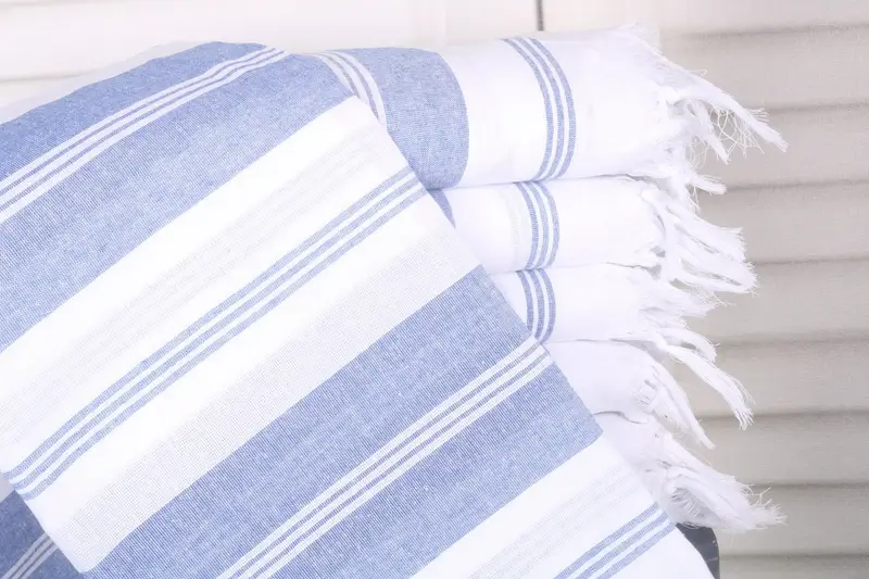 Bridal Shower Gift, Striped Towel, Custom Beach Towel, 36x71 Inches Sax Blue