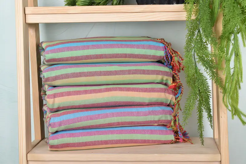 Turkish Towel Beach Green-Mustard Cotton, Organic Linen, 36x71 Inches