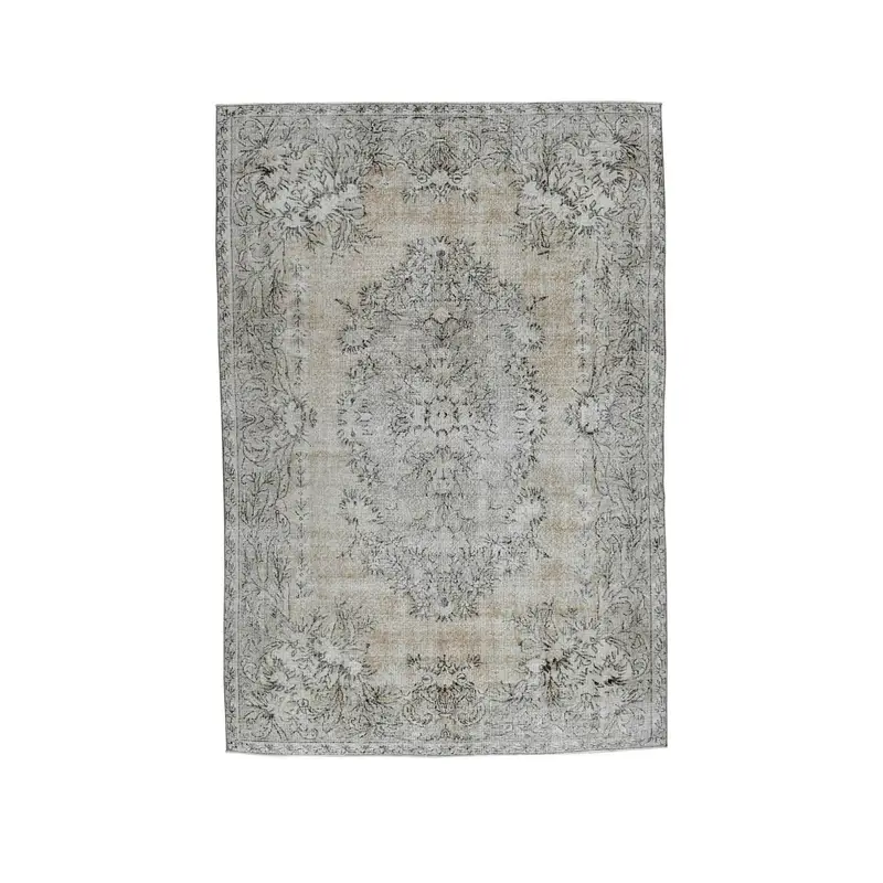 6.7x9.8 ft Oushak Rug, Vintage Turkish Rug, Gray Brown Floral Rug - 1