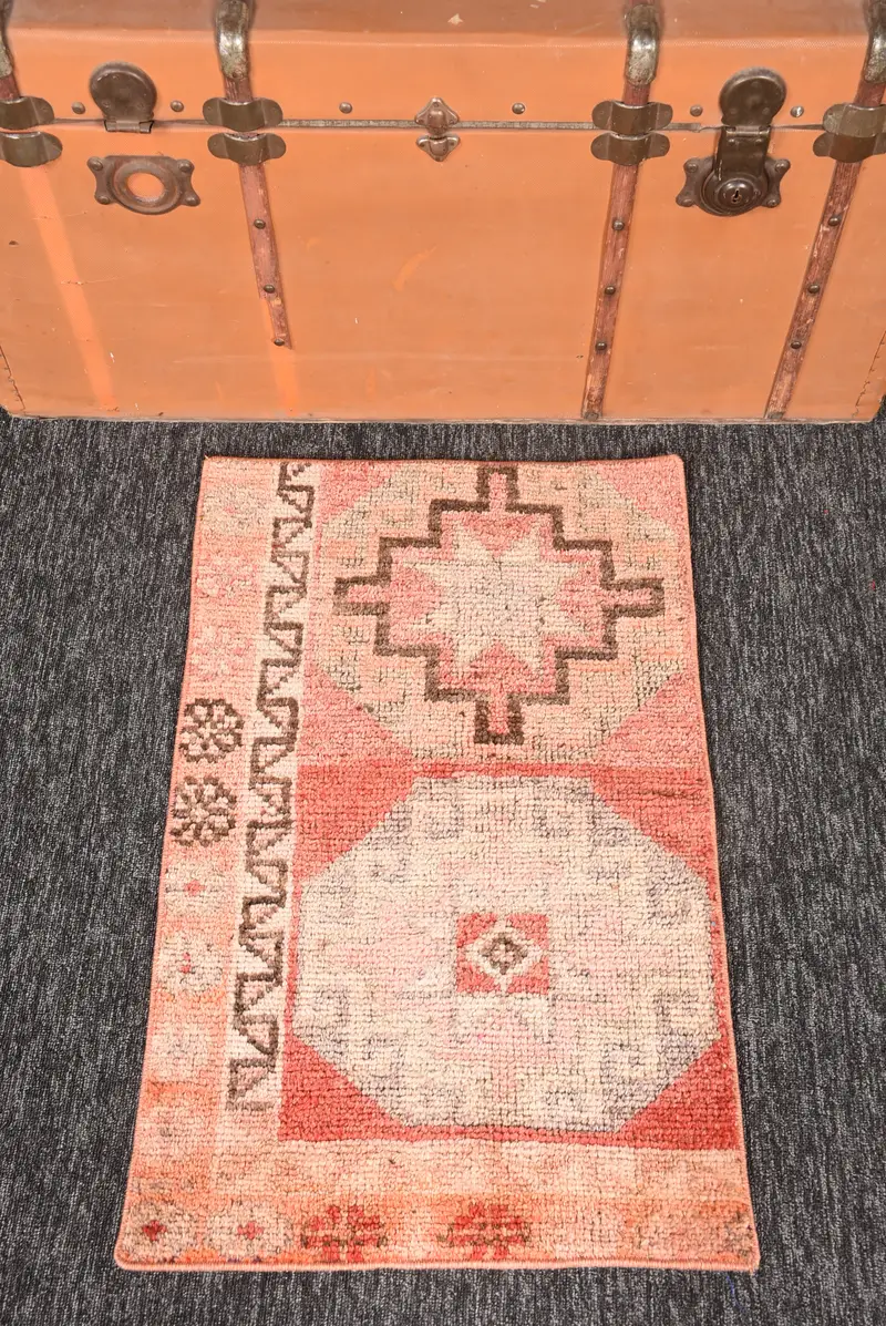 1.7x2.8 ft Eski Türk Halısı, Küçük Halı, Turuncu Oushak Geometrik Halı - 1