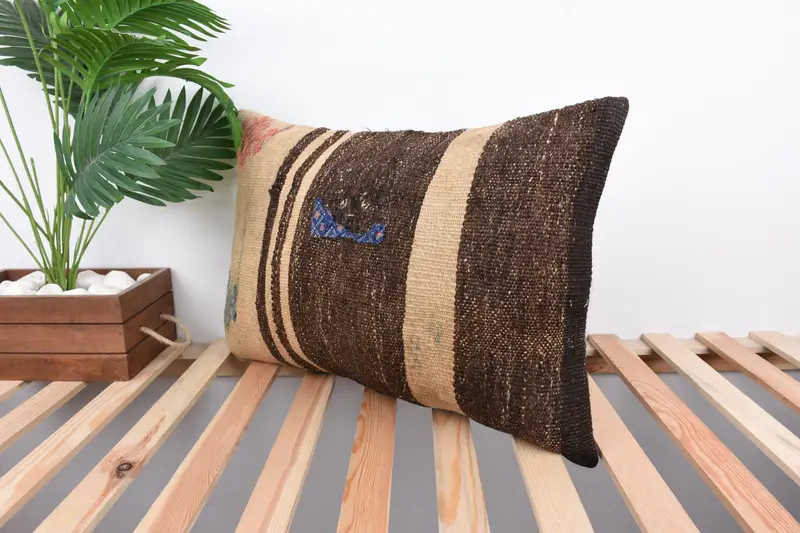 Pillow for Sofa, Sustainable Pillow, Ottoman Pillow Case, 16x24 Brown Cushion, Square Throw Cushion Case, Vintage Pillow, Pillow Case, Boho Pillow - 5
