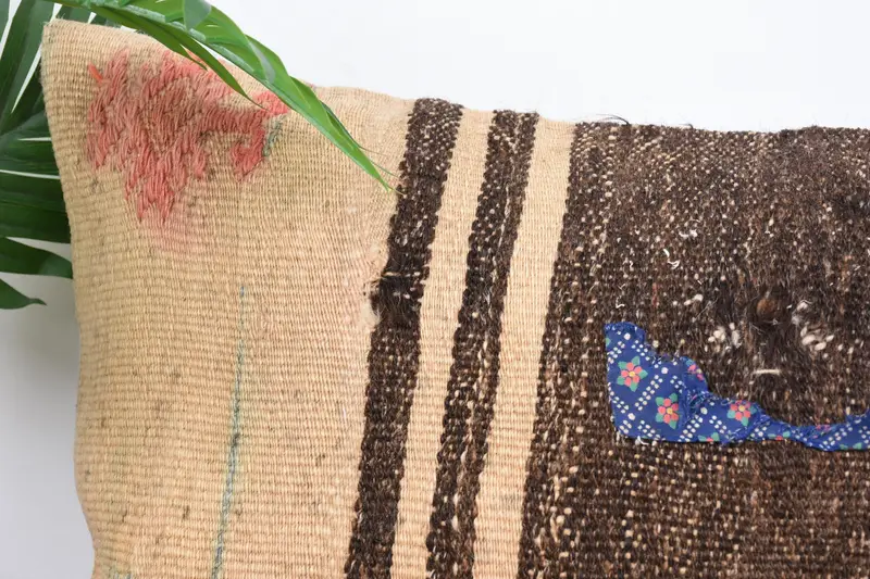 Pillow for Sofa, Sustainable Pillow, Ottoman Pillow Case, 16x24 Brown Cushion, Square Throw Cushion Case, Vintage Pillow, Pillow Case, Boho Pillow - 2