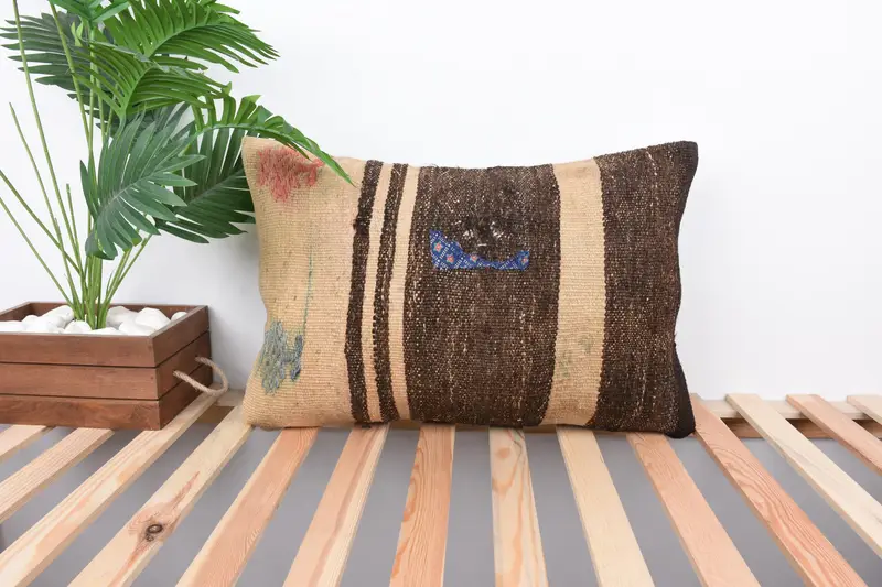 Pillow for Sofa, Sustainable Pillow, Ottoman Pillow Case, 16x24 Brown Cushion, Square Throw Cushion Case, Vintage Pillow, Pillow Case, Boho Pillow - 1