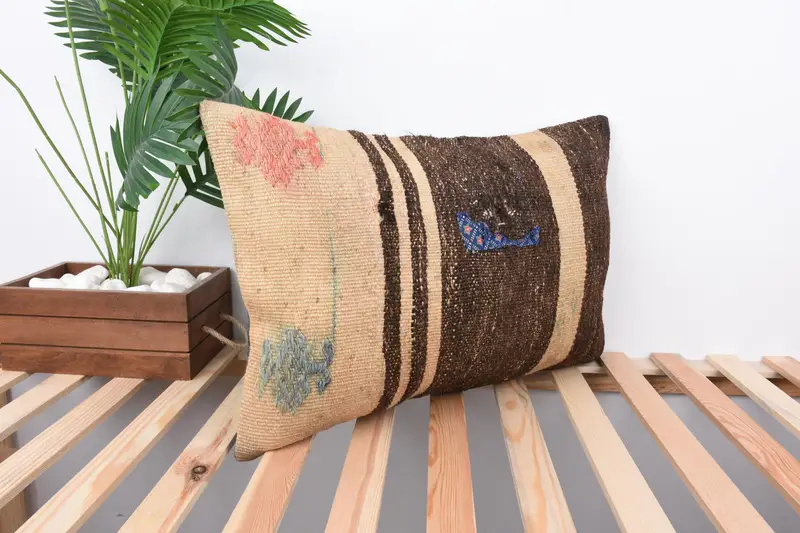 Pillow for Sofa, Sustainable Pillow, Ottoman Pillow Case, 16x24 Brown Cushion, Square Throw Cushion Case, Vintage Pillow, Pillow Case, Boho Pillow - 4