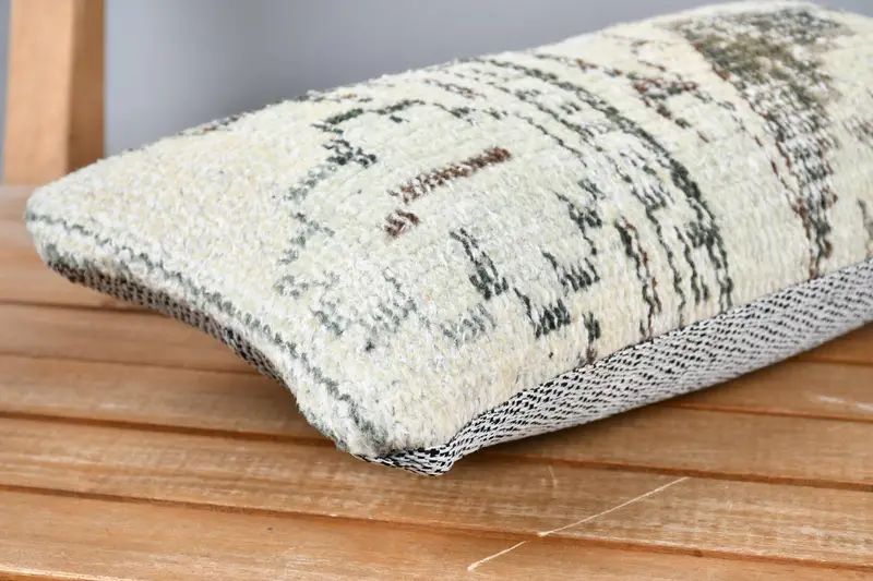 Cushion, Indoor Cushion Case, Kilim Pillow Cover, Vintage Pillow, Comfy Throw Pillow Case, Ethnical Kilim Rug Pillow, 8x16 Beige Pillow Case - 4
