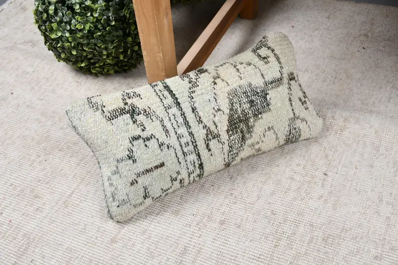 Cushion, Indoor Cushion Case, Kilim Pillow Cover, Vintage Pillow, Comfy Throw Pillow Case, Ethnical Kilim Rug Pillow, 8x16 Beige Pillow Case - 7