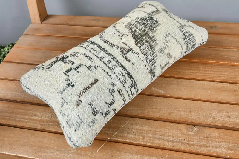 Cushion, Indoor Cushion Case, Kilim Pillow Cover, Vintage Pillow, Comfy Throw Pillow Case, Ethnical Kilim Rug Pillow, 8x16 Beige Pillow Case - 2