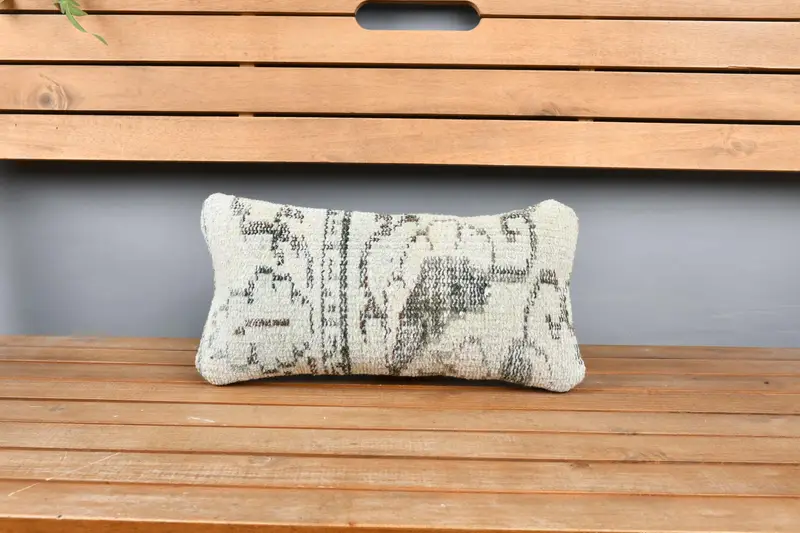 Cushion, Indoor Cushion Case, Kilim Pillow Cover, Vintage Pillow, Comfy Throw Pillow Case, Ethnical Kilim Rug Pillow, 8x16 Beige Pillow Case - 6