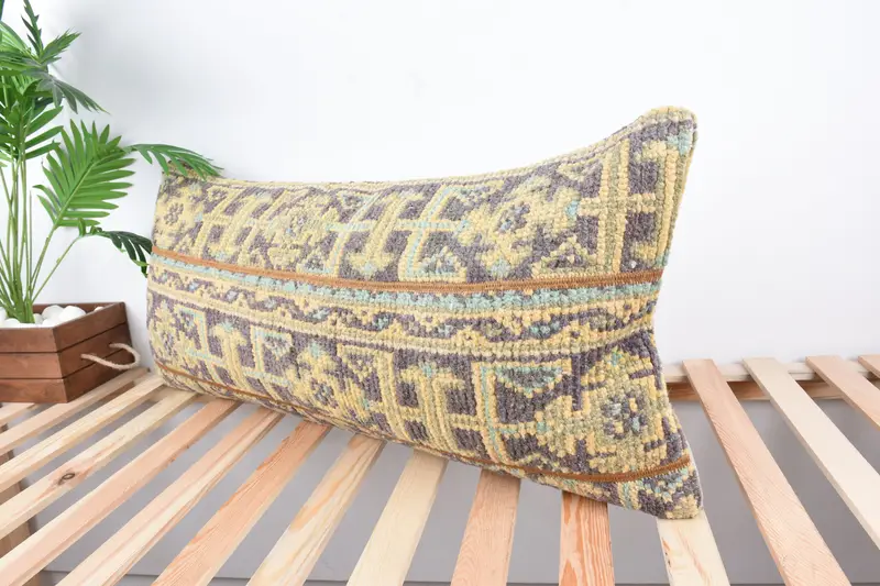 Boho Pillow Sham Cover, Car Cushion Case, Tribal Pillow, Cushion, Kilim Pillow Cover, 16x36 Blue Pillow Sham, Turkish Pillow, Lounge Throw Pillow - 5