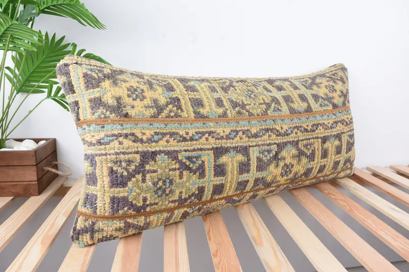 Boho Pillow Sham Cover, Car Cushion Case, Tribal Pillow, Cushion, Kilim Pillow Cover, 16x36 Blue Pillow Sham, Turkish Pillow, Lounge Throw Pillow - 4