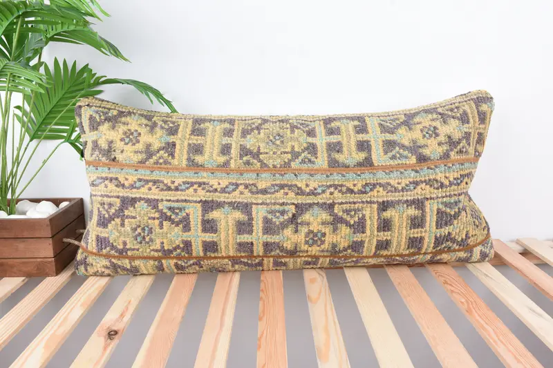 Boho Pillow Sham Cover, Car Cushion Case, Tribal Pillow, Cushion, Kilim Pillow Cover, 16x36 Blue Pillow Sham, Turkish Pillow, Lounge Throw Pillow - 1