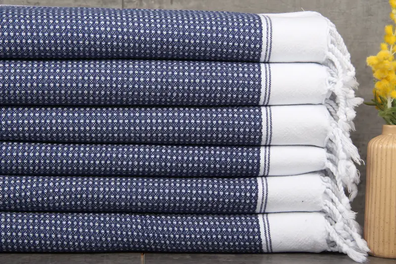 Handwoven Dish Towel Navy Striped Organic Cotton, 16x32 Inches