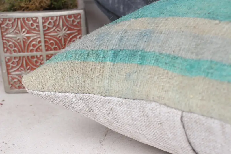 Pillow for Sofa, Kilim Pillow Cover, Pillow Cover, Turkish Kilim Pillow, Living Room Throw Cushion Cover, 14x14 Green Pillow Cover - 7