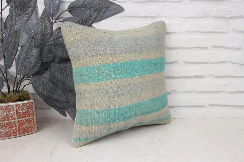 Pillow for Sofa, Kilim Pillow Cover, Pillow Cover, Turkish Kilim Pillow, Living Room Throw Cushion Cover, 14x14 Green Pillow Cover - 3