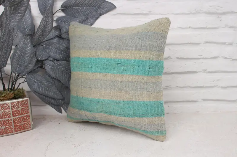 Pillow for Sofa, Kilim Pillow Cover, Pillow Cover, Turkish Kilim Pillow, Living Room Throw Cushion Cover, 14x14 Green Pillow Cover - 4