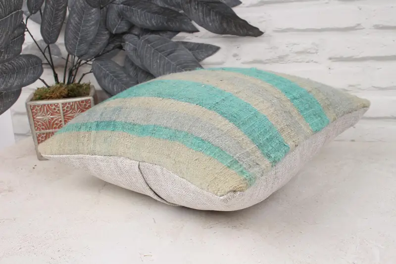 Pillow for Sofa, Kilim Pillow Cover, Pillow Cover, Turkish Kilim Pillow, Living Room Throw Cushion Cover, 14x14 Green Pillow Cover - 6