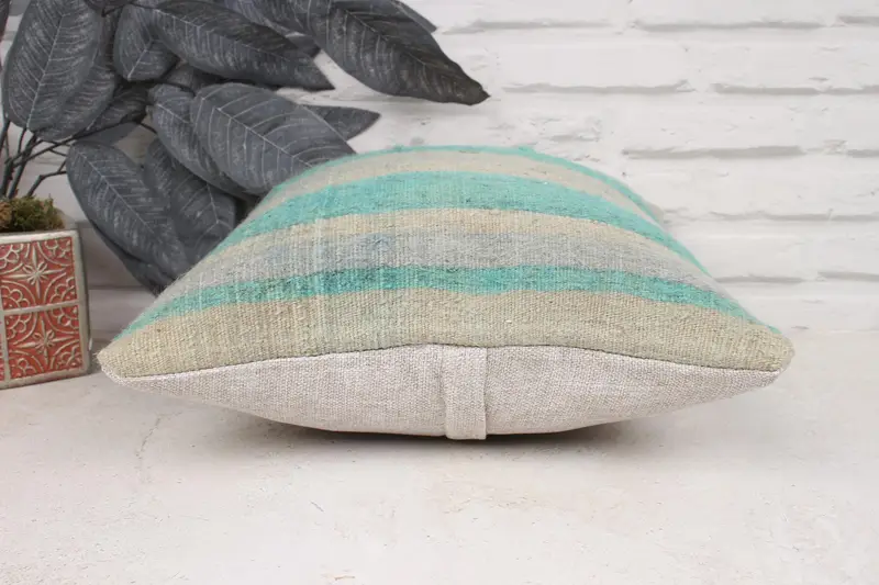 Pillow for Sofa, Kilim Pillow Cover, Pillow Cover, Turkish Kilim Pillow, Living Room Throw Cushion Cover, 14x14 Green Pillow Cover - 5