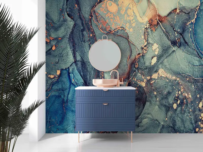 Green And Blue Marble Wall Poster, Modern Wall Decals, Gold Marble Mural, Shimmery Paper Art, Art Deco Wallpaper, Gift Wallpaper, Marble Art - 6