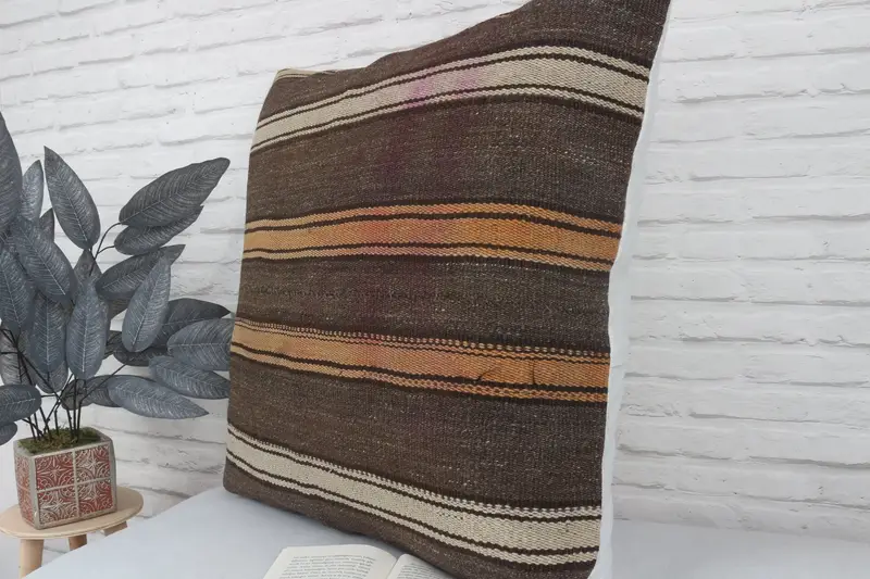 Bed Pillow Sham, Cushion, Hippie Throw Cushion Case, 28x28 Brown Cushion, Pillow for Couch, Home Decor Pillow, Turkish Kilim Pillow - 4