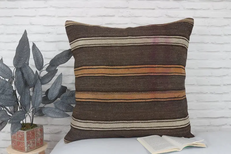Bed Pillow Sham, Cushion, Hippie Throw Cushion Case, 28x28 Brown Cushion, Pillow for Couch, Home Decor Pillow, Turkish Kilim Pillow - 2