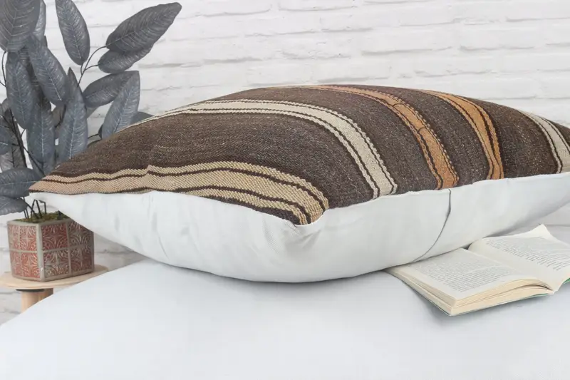 Bed Pillow Sham, Cushion, Hippie Throw Cushion Case, 28x28 Brown Cushion, Pillow for Couch, Home Decor Pillow, Turkish Kilim Pillow - 7