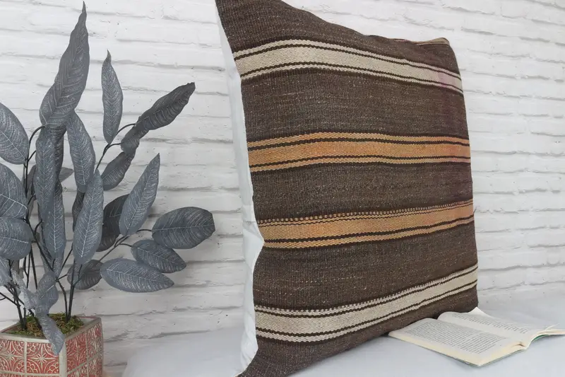 Bed Pillow Sham, Cushion, Hippie Throw Cushion Case, 28x28 Brown Cushion, Pillow for Couch, Home Decor Pillow, Turkish Kilim Pillow - 3