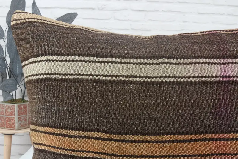 Bed Pillow Sham, Cushion, Hippie Throw Cushion Case, 28x28 Brown Cushion, Pillow for Couch, Home Decor Pillow, Turkish Kilim Pillow - 5
