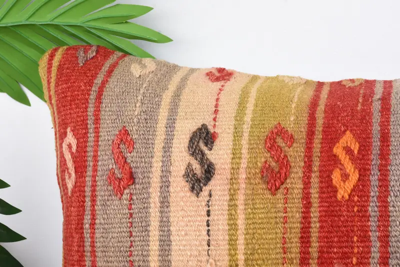 Kilim Pillow, Outdoor Patio Cushion Case, Vintage Kilim Throw Pillow, Pillow Case, Natural Pillow, 12x24 Red Cushion Case, Antique Pillows - 2