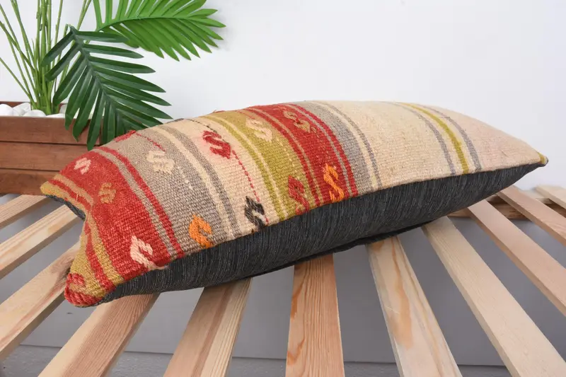 Kilim Pillow, Outdoor Patio Cushion Case, Vintage Kilim Throw Pillow, Pillow Case, Natural Pillow, 12x24 Red Cushion Case, Antique Pillows - 6