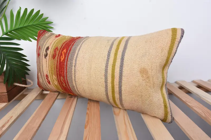 Kilim Pillow, Outdoor Patio Cushion Case, Vintage Kilim Throw Pillow, Pillow Case, Natural Pillow, 12x24 Red Cushion Case, Antique Pillows - 4