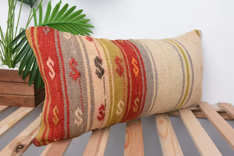 Kilim Pillow, Outdoor Patio Cushion Case, Vintage Kilim Throw Pillow, Pillow Case, Natural Pillow, 12x24 Red Cushion Case, Antique Pillows - 5