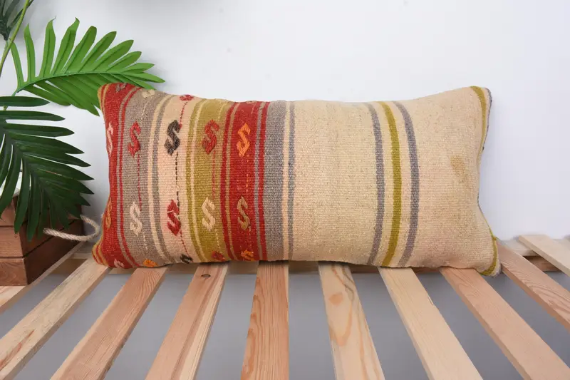 Kilim Pillow, Outdoor Patio Cushion Case, Vintage Kilim Throw Pillow, Pillow Case, Natural Pillow, 12x24 Red Cushion Case, Antique Pillows - 1