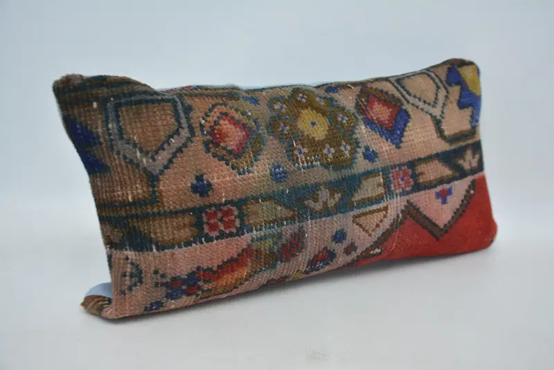 Red & Blue Embroidered Throw Pillow, 12x24 Inches Size Pillow - 3