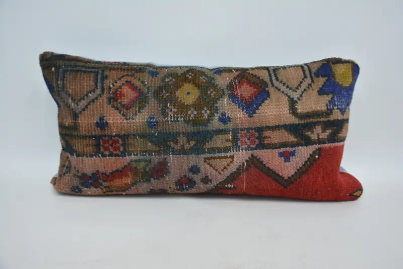 Red & Blue Embroidered Throw Pillow, 12x24 Inches Size Pillow - 1