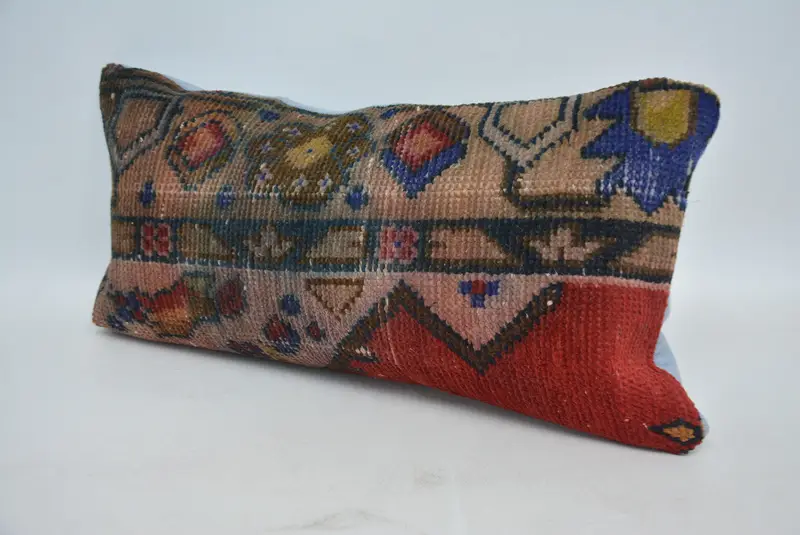 Red & Blue Embroidered Throw Pillow, 12x24 Inches Size Pillow - 4