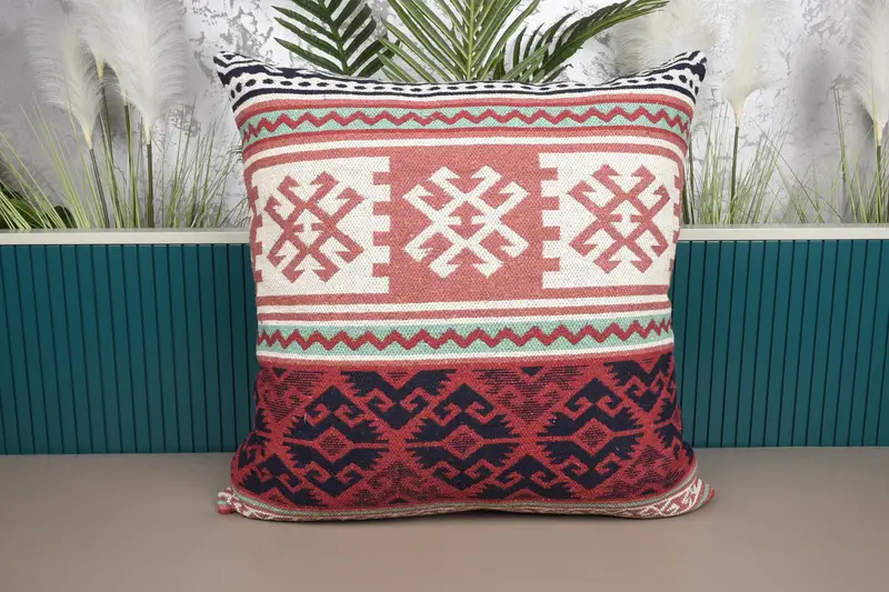 Rotes südwestliches Kelim-Wurfkissen, 28x28 besticktes Kissen