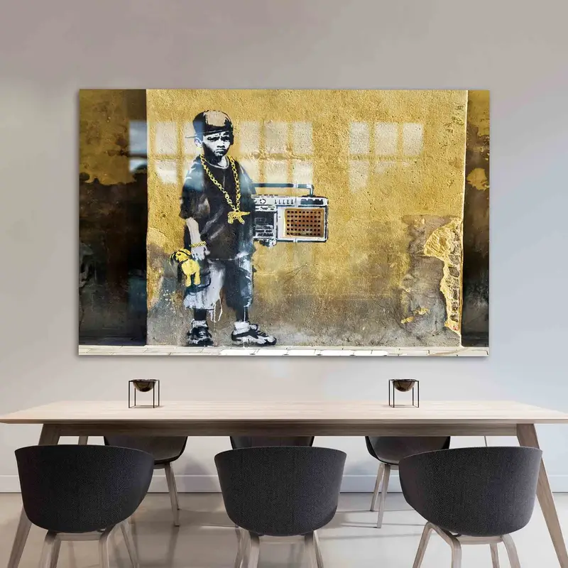 アーバン グラフィティ プリント ガラス - モダン ヒップホップ バンクシー デザイン