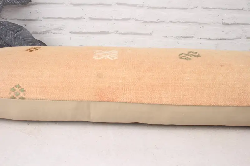 Ethnical Kilim Rug Pillow, 12x36 Beige Cushion, Kilim Pillow Cover, Antique Pillows, Decorative Throw Cushion Cover, Pillow Sham - 5