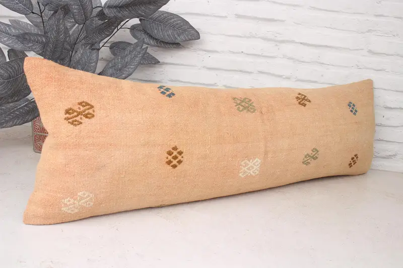Ethnical Kilim Rug Pillow, 12x36 Beige Cushion, Kilim Pillow Cover, Antique Pillows, Decorative Throw Cushion Cover, Pillow Sham - 3