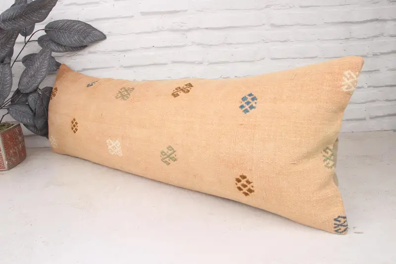 Ethnical Kilim Rug Pillow, 12x36 Beige Cushion, Kilim Pillow Cover, Antique Pillows, Decorative Throw Cushion Cover, Pillow Sham - 4
