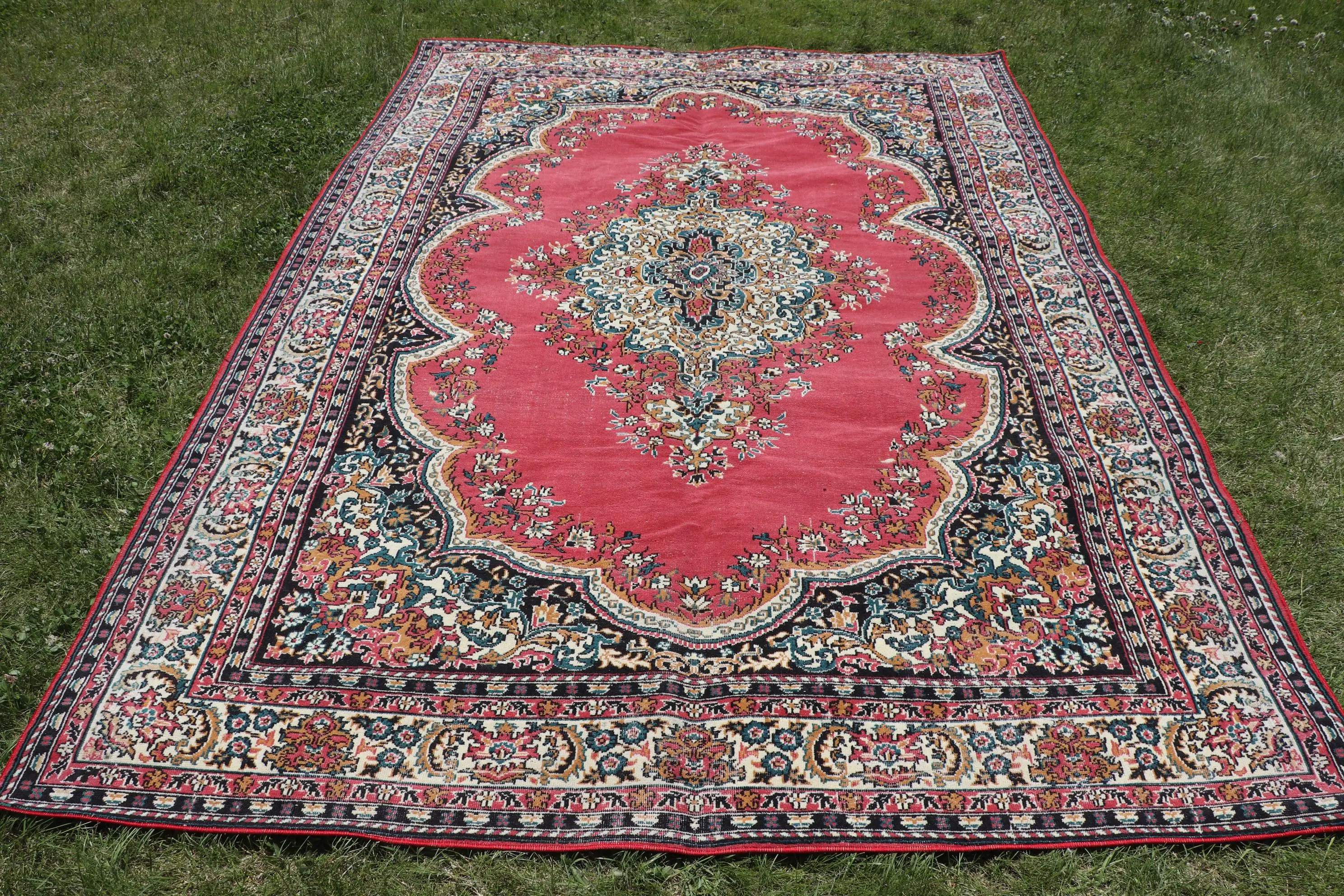 Türkischer Teppich, großer 6,2x9,2 Fuß Teppich, roter Orientteppich - 1