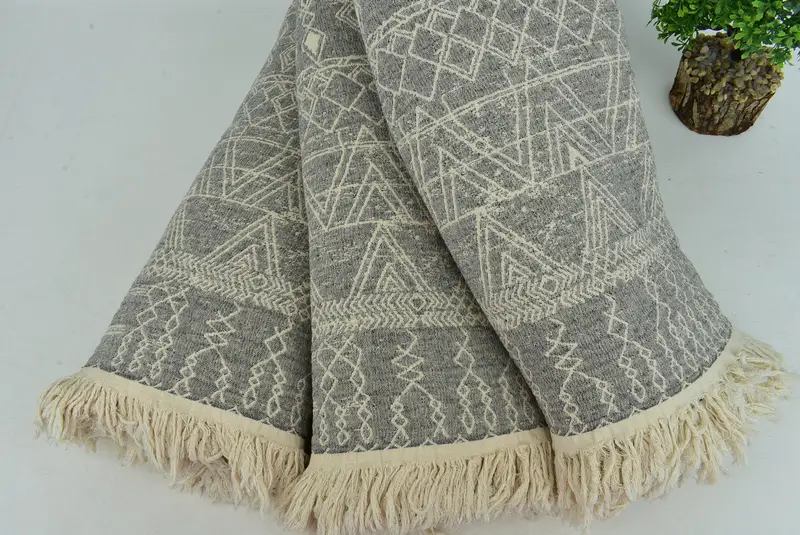 98x92 Cotton Patterned Towel, Beach Theme Wedding Gift, Decorative Blanket, Personalized Gifts, Woven Blanket, Throw Blankets for Couch - 5