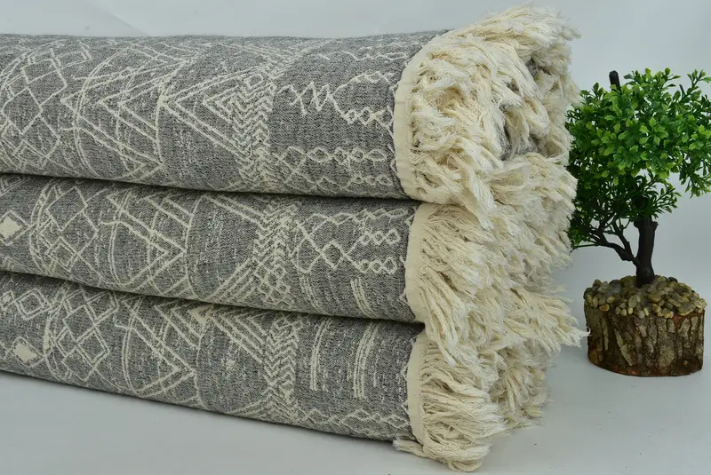 98x92 Cotton Patterned Towel, Beach Theme Wedding Gift, Decorative Blanket, Personalized Gifts, Woven Blanket, Throw Blankets for Couch - 4