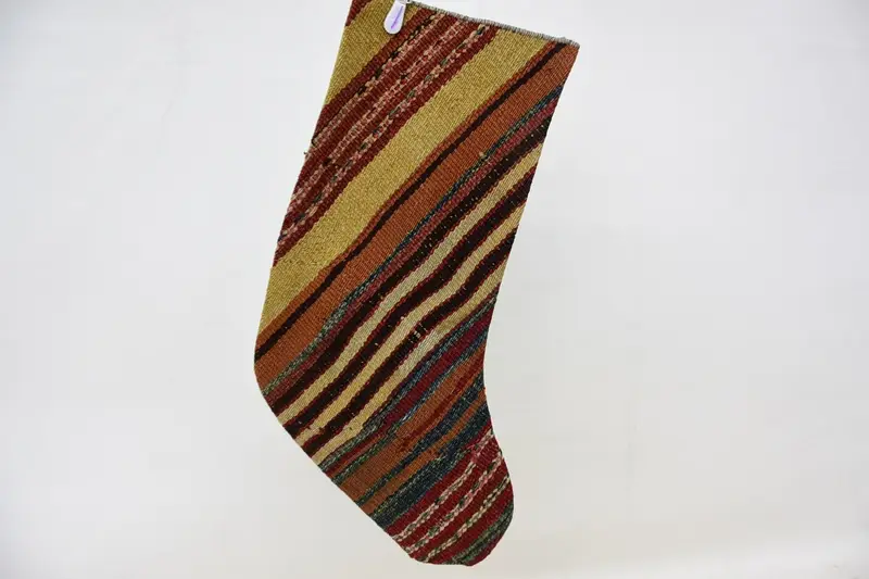 Bej ve Turuncu Noel Süsleri Çorabı, 15,7 İnç Şenlik Çorabı