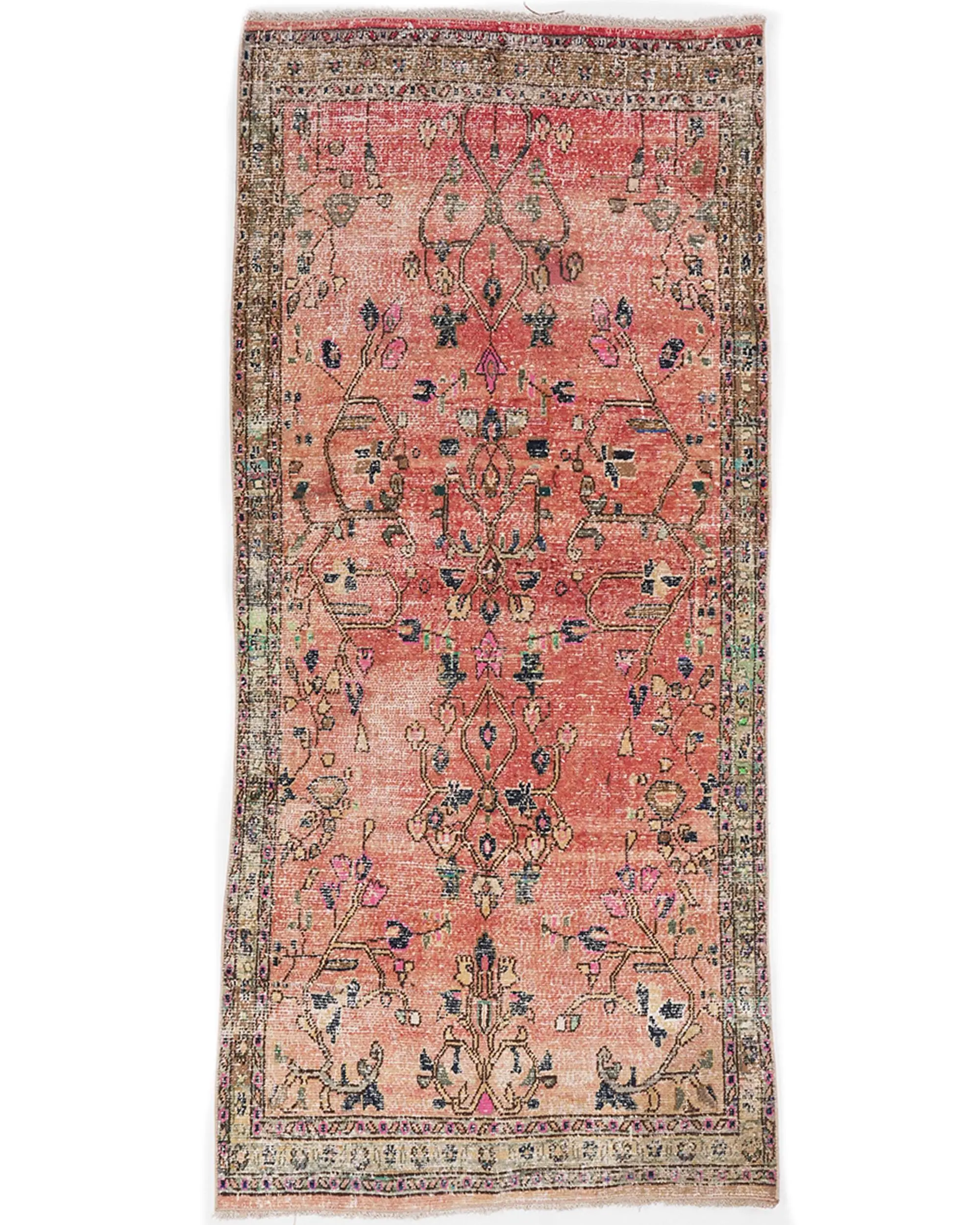 Vintage Accent Halı 3x6.6 ft, Kırmızı Kamuflaj Türk Yün Halısı - 1