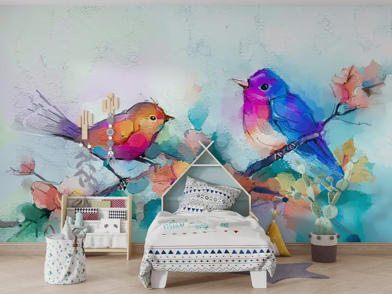 Paper Wall Art, Modern Wall Paper, Colorful Wall Painting, Custom Wall Paper, , Contemporary Wall Decor, Colorful Bird Wall Decor, - 9