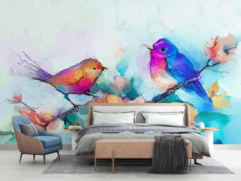 Paper Wall Art, Modern Wall Paper, Colorful Wall Painting, Custom Wall Paper, , Contemporary Wall Decor, Colorful Bird Wall Decor, - 5